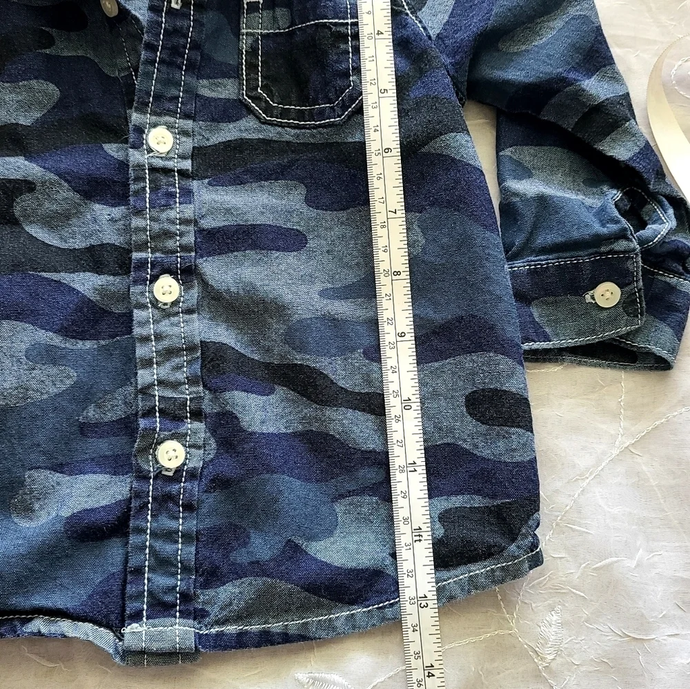 Carters Kids Camouflage Button-Up Shirt Boys 18 Month Navy Blue Button Down Camo